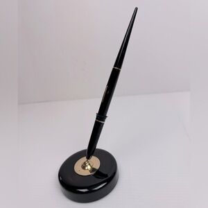 VTG Eversharp Fountain Pen 14K NIB With Round Marble Base Dead Pen Set Black/